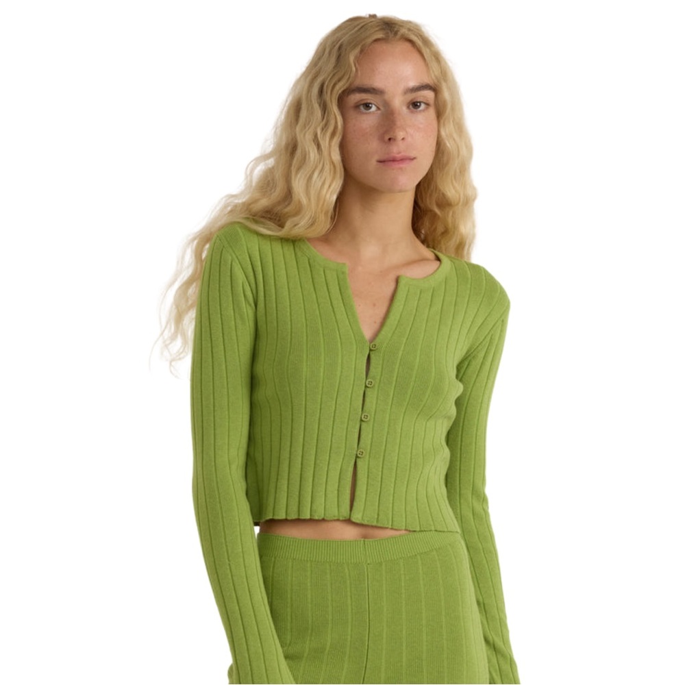 Organic Basics Lime Green Ribbed Button Cardigan
